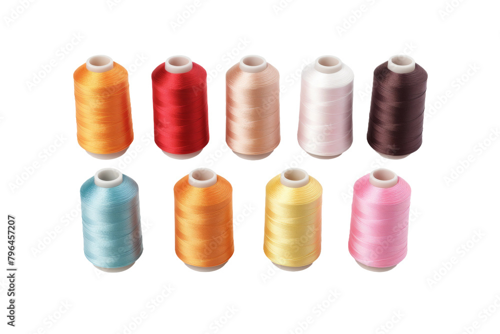 The Colorful Symphony: A Harmonious Gathering of Thread Spools. On a White or Clear Surface PNG Transparent Background. The Colorful Symphony: A Harmonious Gathering of Thread Spools. On a White or Clear Surface PNG Transparent Background.