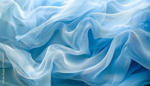 Tranquil blue silk waves soft flowing fabric abstract background with copy space