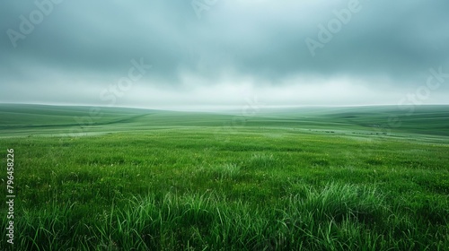 b Green rolling hills under a cloudy sky 