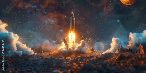 b'Rocket launch into space'