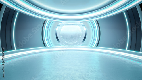 3D Futuristic sci-fi corridor with blue lights