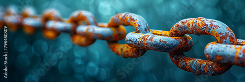 Close-up of rusty chains against an abstract bac, A rusty textured chain link fence 