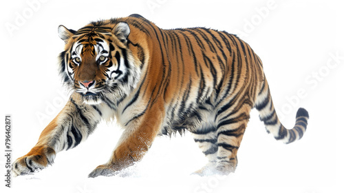 A tiger prowling  isolated on a white background