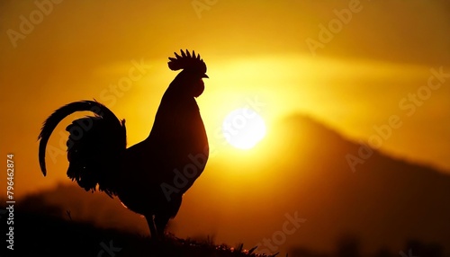 silhouette bantam rooster at sunrise photo
