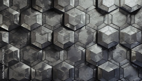 luxurious glossy wall background with tiles 3d silver tile wallpaper with hexagonal blocks 3d render