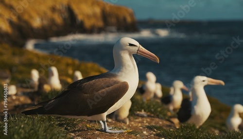 black browed albatrosses on the coast of the falkland islands photo