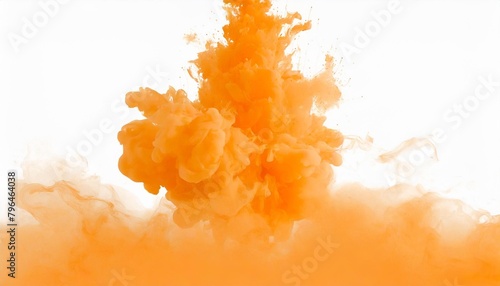 set of orange acrylic ink colored smoke watercolor splashes in water abstract background color explosion elements for design isolated on white and transparent background