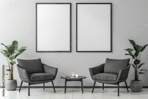Blank picture frame mockups furniture indoors plant.