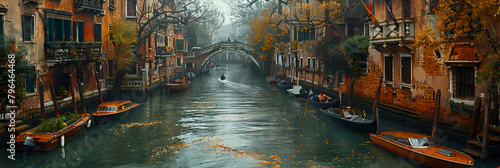 Venice Canal Italy,
A gondoliere sailing his boat on the canals Generative photo