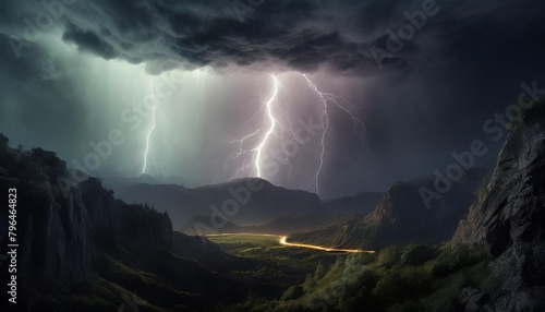 thunderstorm lightning and thunder in fantasy landscape