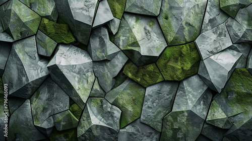 Muted moss green and slate gray with irregular polygons. photo