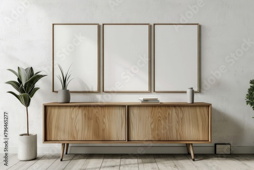 Blank picture frame mockups cabinet wood furniture. © Rawpixel.com