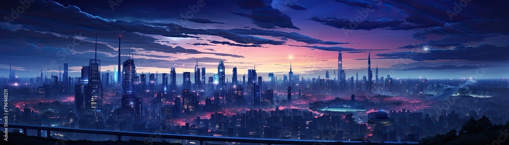 Fototapeta premium A beautiful painting of a futuristic city at night