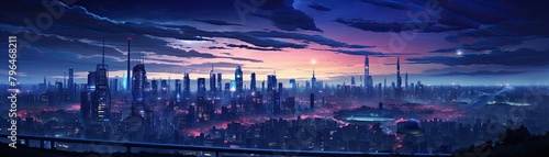 A beautiful painting of a futuristic city at night