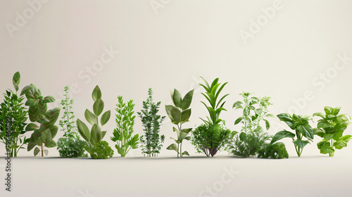 Herbal Harmony  Minimalist Composition of Aromatic Herbs on a Clean White Surface