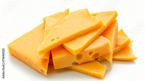 Slices of tasty processed cheese on white background -