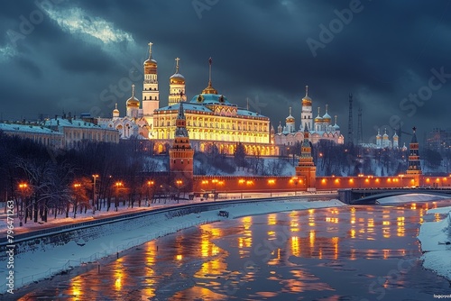  "Illuminated Moscow Kremlin at Dusk"