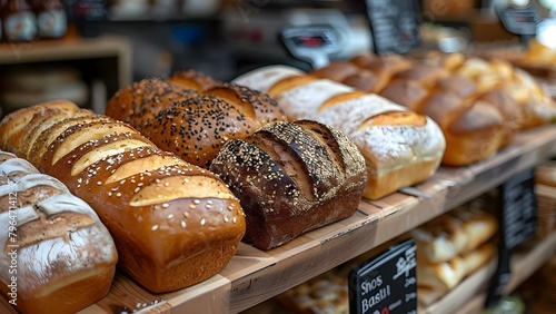 Different Varieties of Fresh Bread on Display at Bakeries and Supermarkets. Concept Bread Displays, Bakery Showcases, Supermarket Aisles, Fresh Bakery Items, Bread Varieties