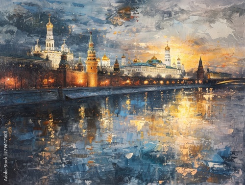 "Moscow Kremlin with Golden Reflections at Dusk" © mogamju