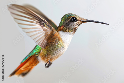 A hummingbird hovering, isolated on a white background