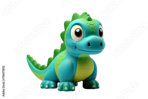 Mystical Emerald Dinosaur With Enormous Eyes. On a White or Clear Surface PNG Transparent Background.
