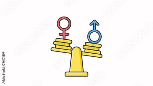 Gender equality pay symbol icon animation video photo