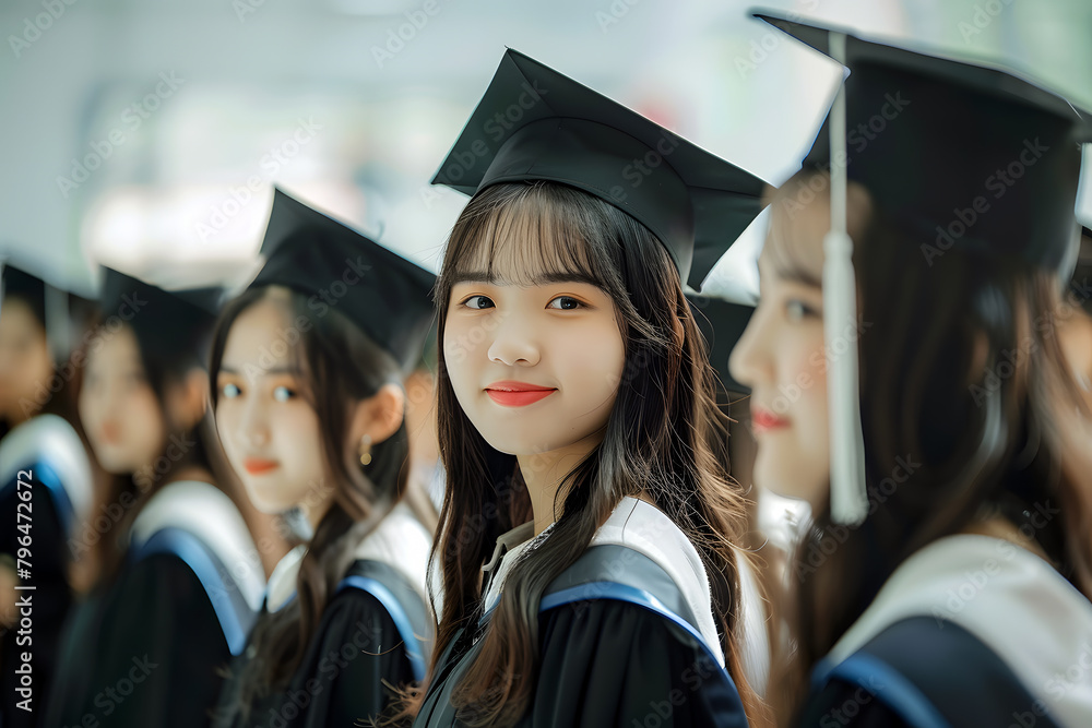 Fototapeta premium College student graduation on campus. High school bachelor diploma.