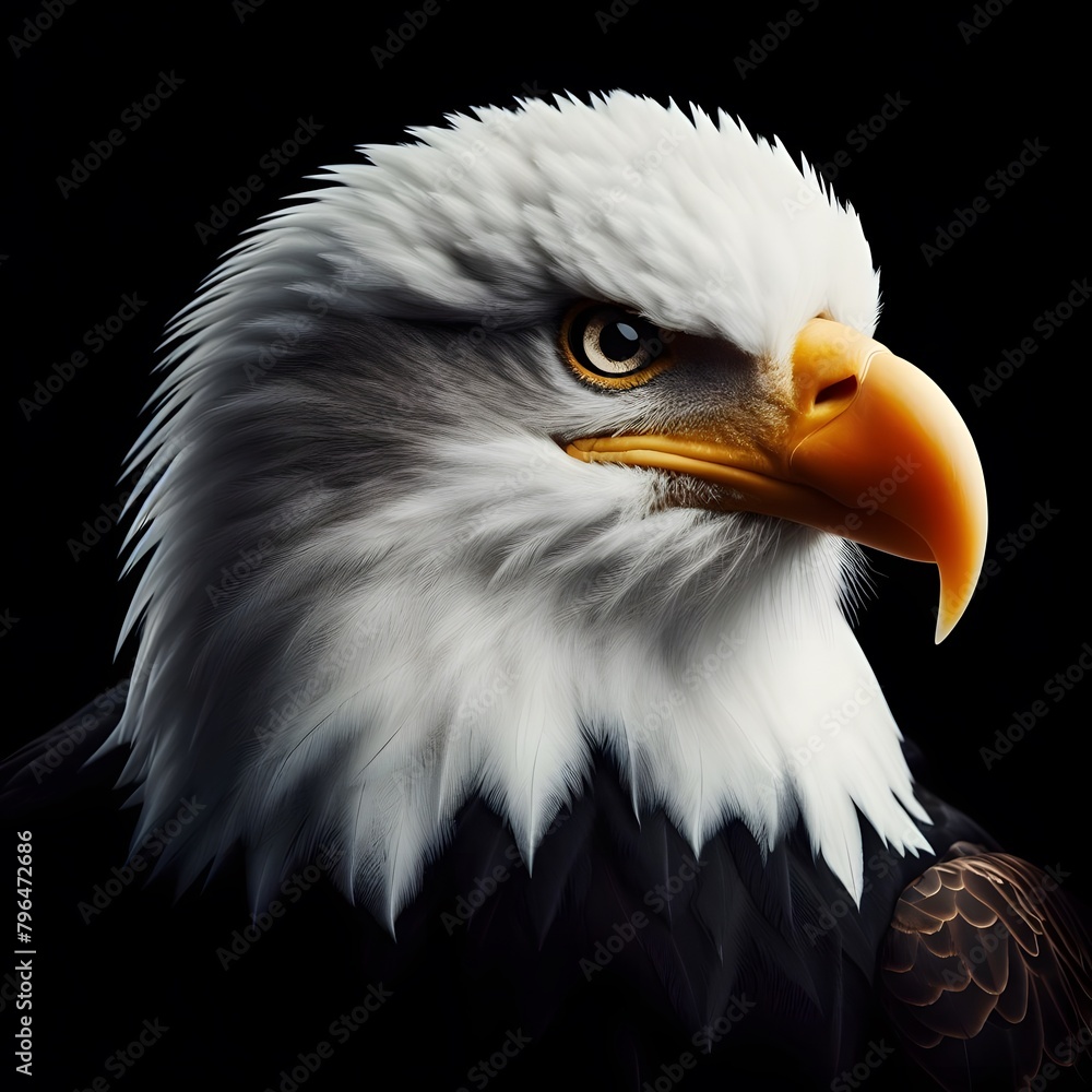 Fototapeta premium Bald eagle head on dark background