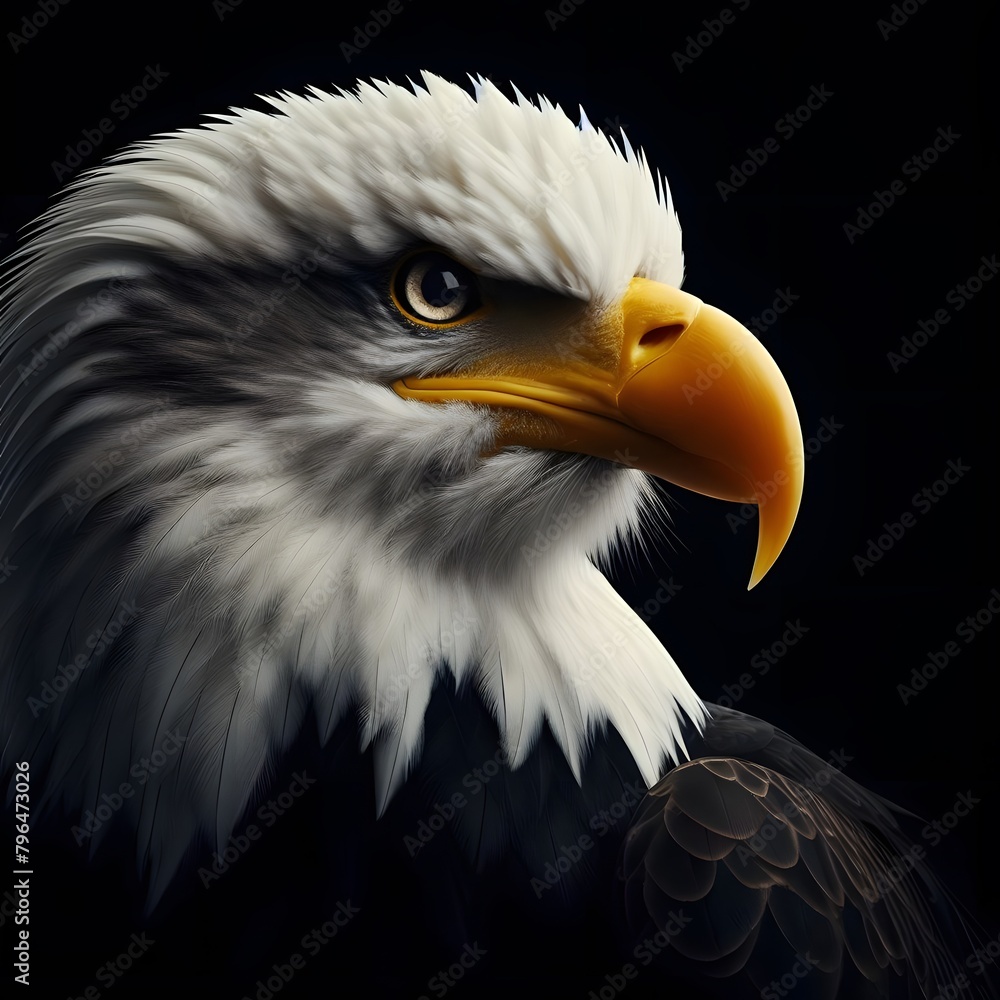 Obraz premium Bald eagle head on dark background