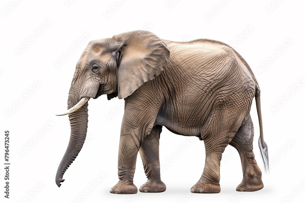 Elephant With Tusks Standing in Front of White Background Elephant With Tusks Standing in Front of White Background