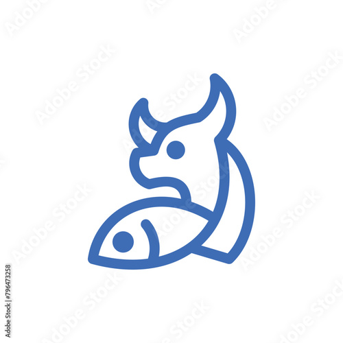 Bull Fish line simple logo, minimalist design suitable for your company