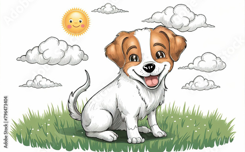 A drawing of a colorful cheerful dog