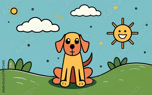 A drawing of a colorful cheerful dog