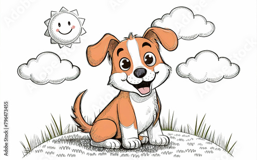 A drawing of a colorful cheerful dog