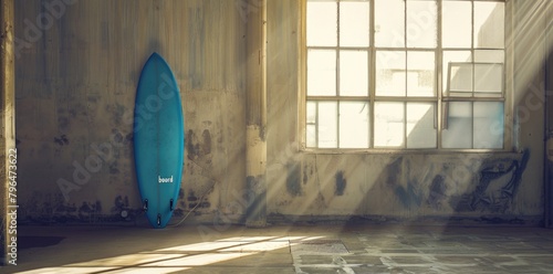 Surf Bodyboard leaning against wall. photo