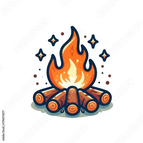 Vibrant campfire illustration, playful, outdoor adventure symbol, flat colors, Isolated with a transparent background, vector