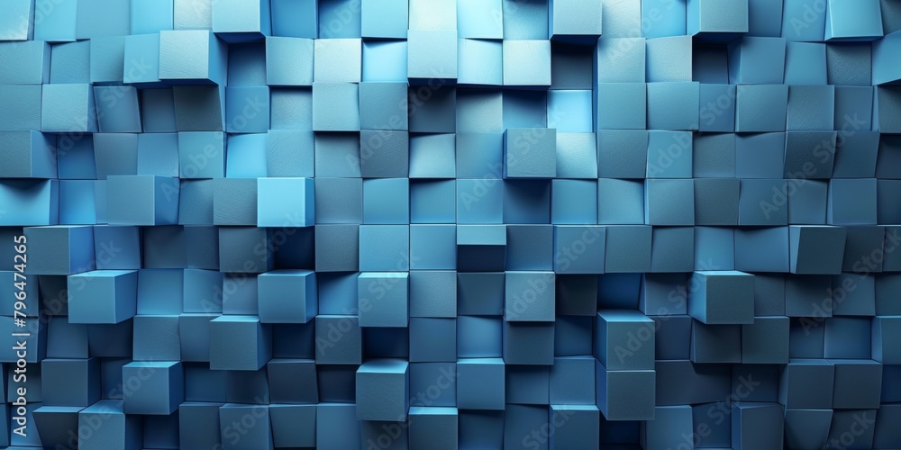 A blue wall made of blue cubes