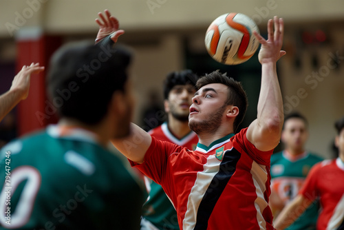 Beach Volleyball Player Spiking the Ball at a Sunny Outdoor Match