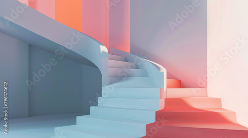 A staircase with pink and blue steps
