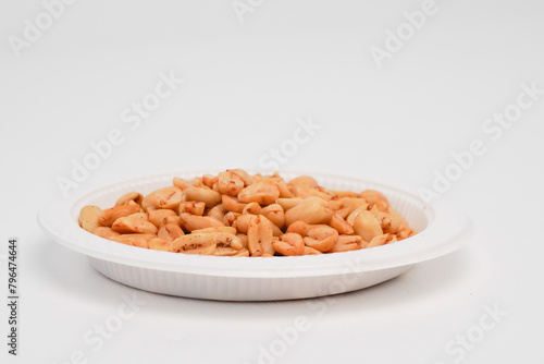 Original savory onion beans fried in a container on a white background