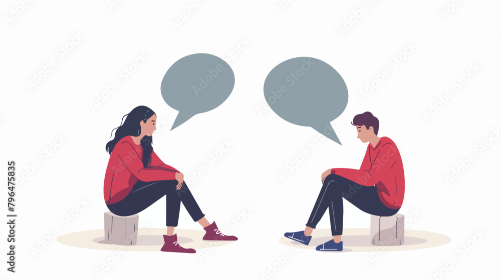 Man and woman sit apart and cant agree. Misunderstand