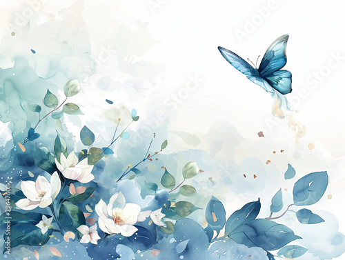 butterfly and flowers illustration watercolour wallpaper 