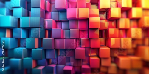 A colorful background of blocks with a blue square in the middle