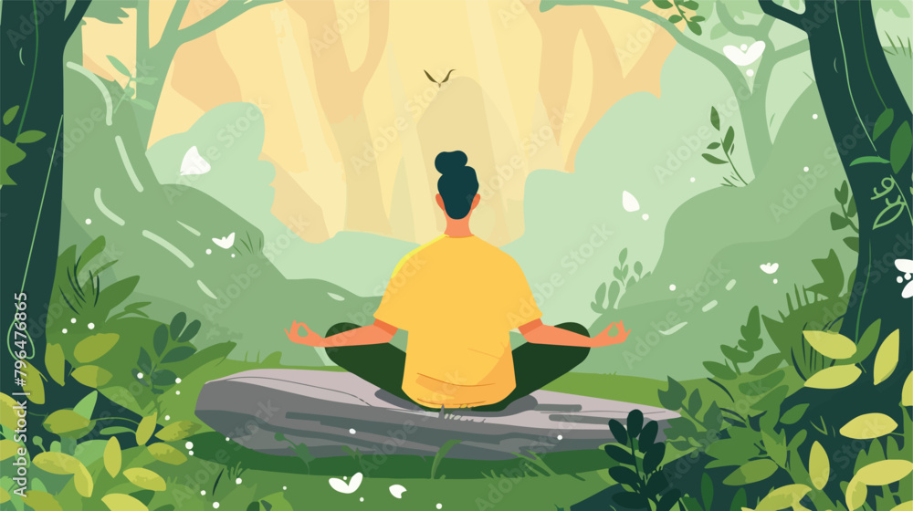 Man meditating in nature. Concept illustration for you