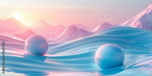 Two large spheres of blue and white floating in a body of water