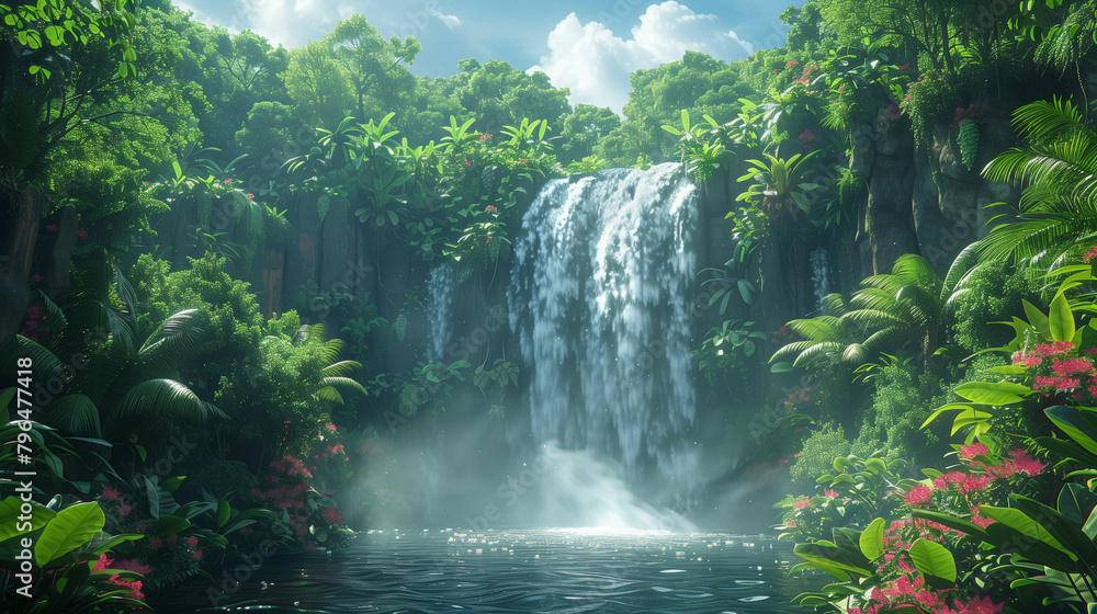 Waterfall in the jungle. Generative AI