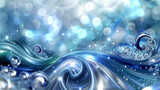 Radiant waves of sapphire and aquamarine merging with swirling patterns of silver and indigo bokeh.