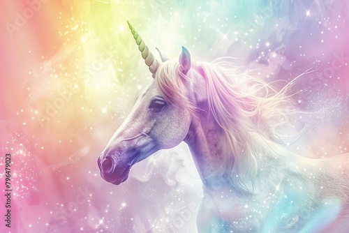 Unicorn Background: pastel rainbows, sparkling stars, and whimsical unicorns create a magical and enchanting backdrop