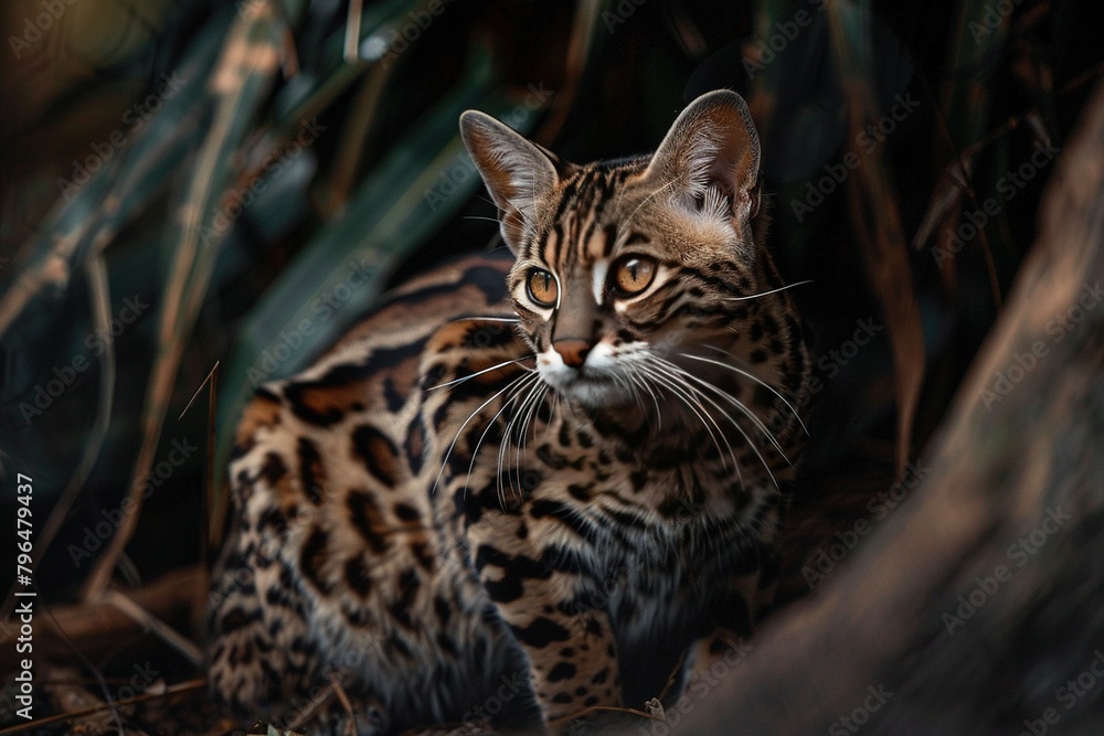 Exotic cat breeds in documentary photography style, focusing on their unique characteristics and habitats