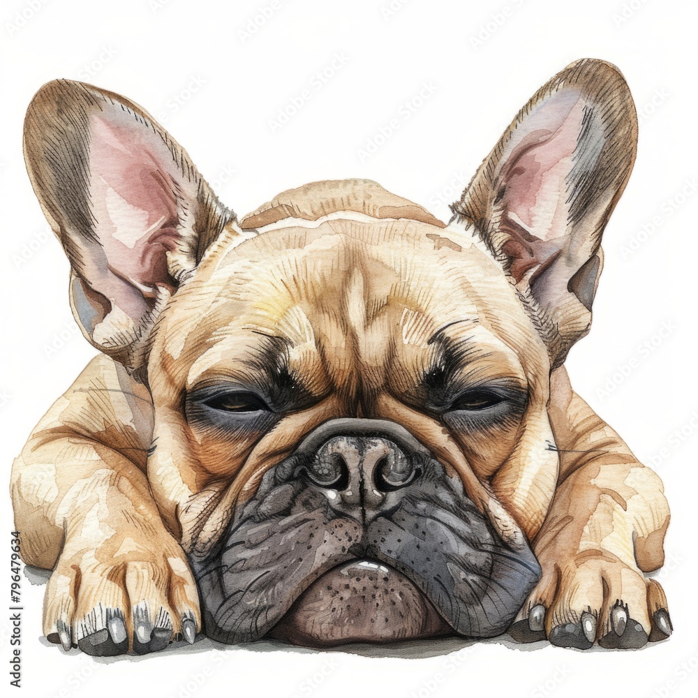 Adorable French Bulldog Puppy Lounging Illustration